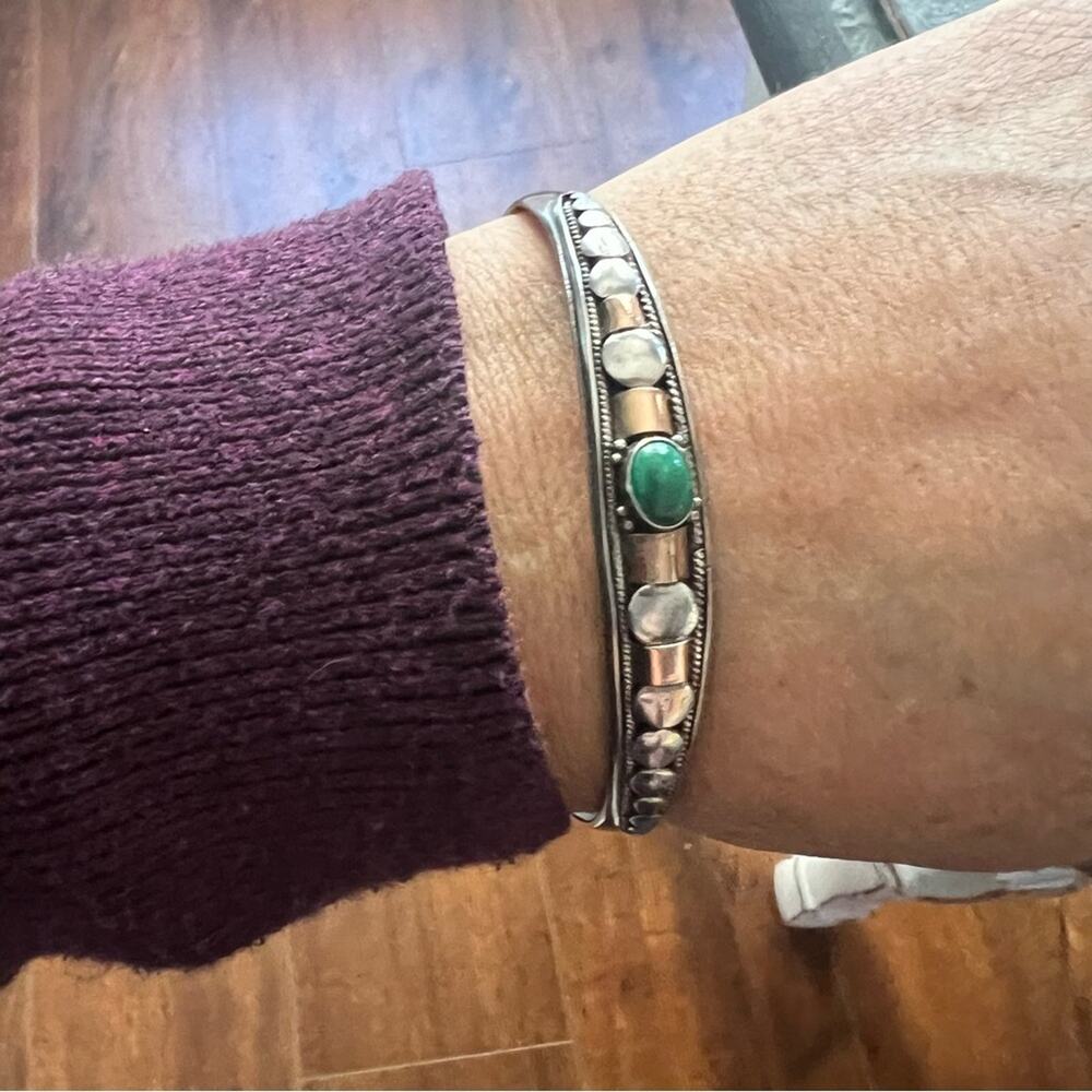 925 Sterling Silver Malachite Stone Cuff Bracelet